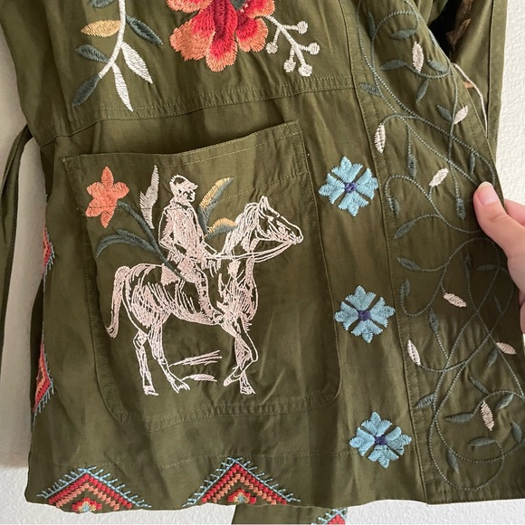 Johnny Was Shawl Collar Belted Embroidered Jacket Olive Green Size Small NWT - Picture 7 of 10